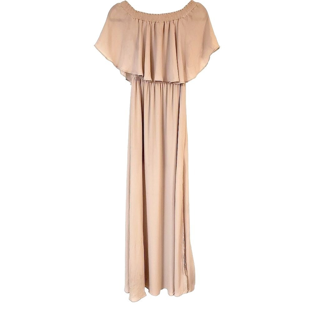 Show‎ Me your Mumu Dress size XS Hacienda off shoulder tan side slit long